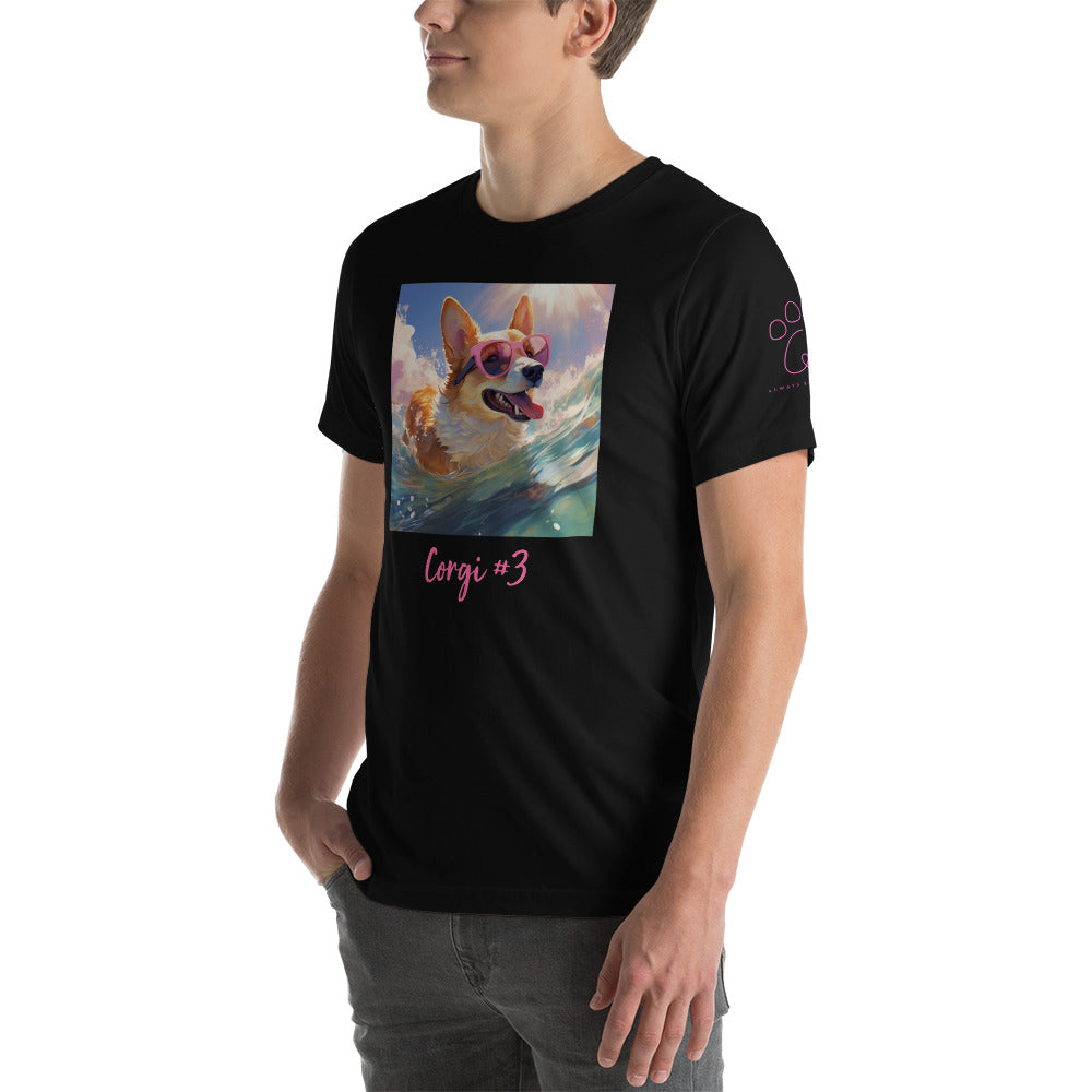 Corgi #3 Pink Summer Pop Portraiture Unisex t-shirt