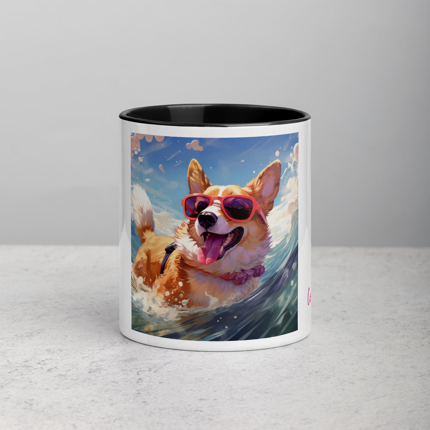 Corgi #1 Pink Summer Pop Portraiture Home & living Mug with Color Inside