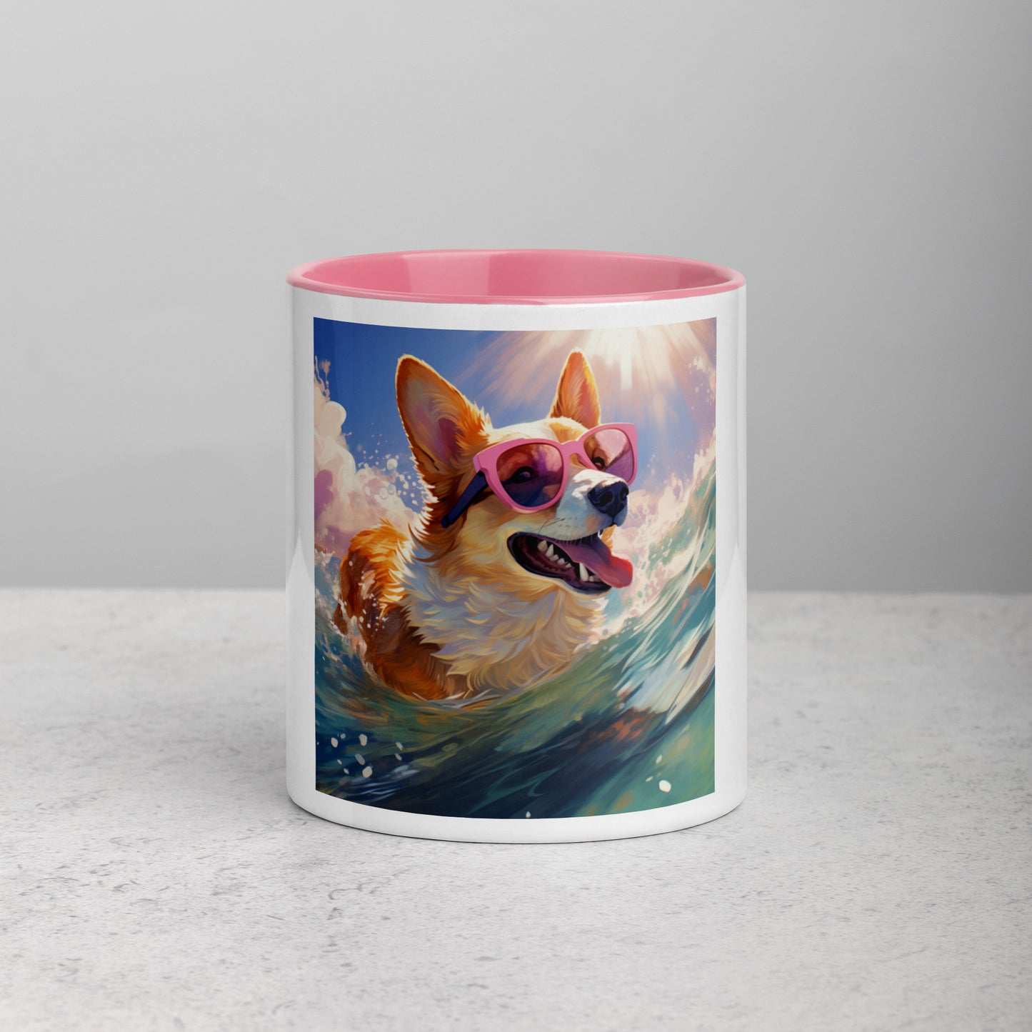 Corgi #3 Pink Summer Pop Portraiture Home & living Mug with Color Inside