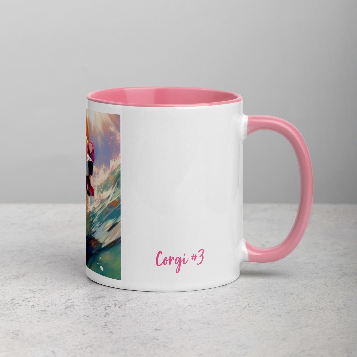 Corgi #3 Pink Summer Pop Portraiture Home & living Mug with Color Inside