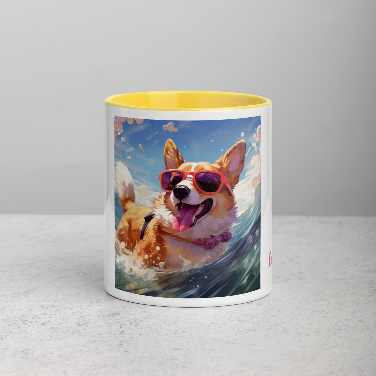 Corgi #1 Pink Summer Pop Portraiture Home & living Mug with Color Inside